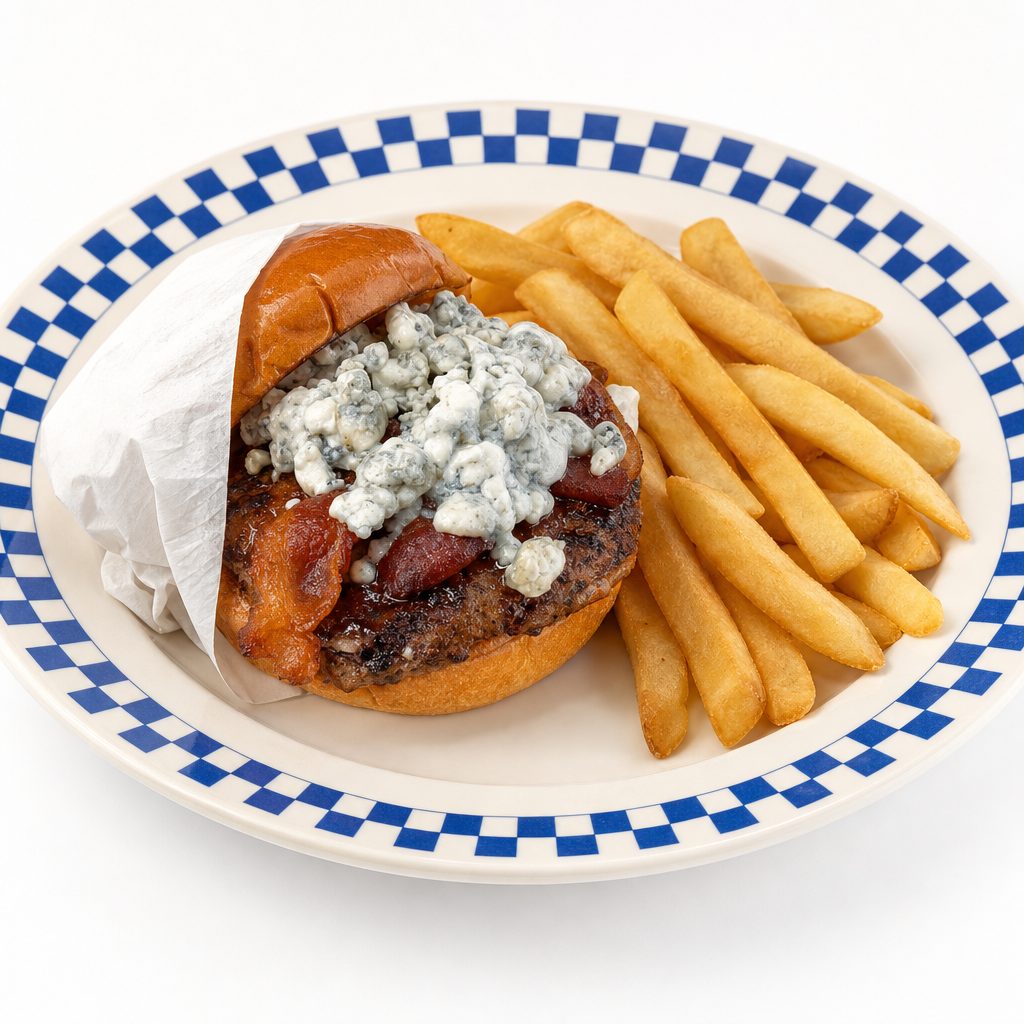 Big Bleu Cajun Burger.