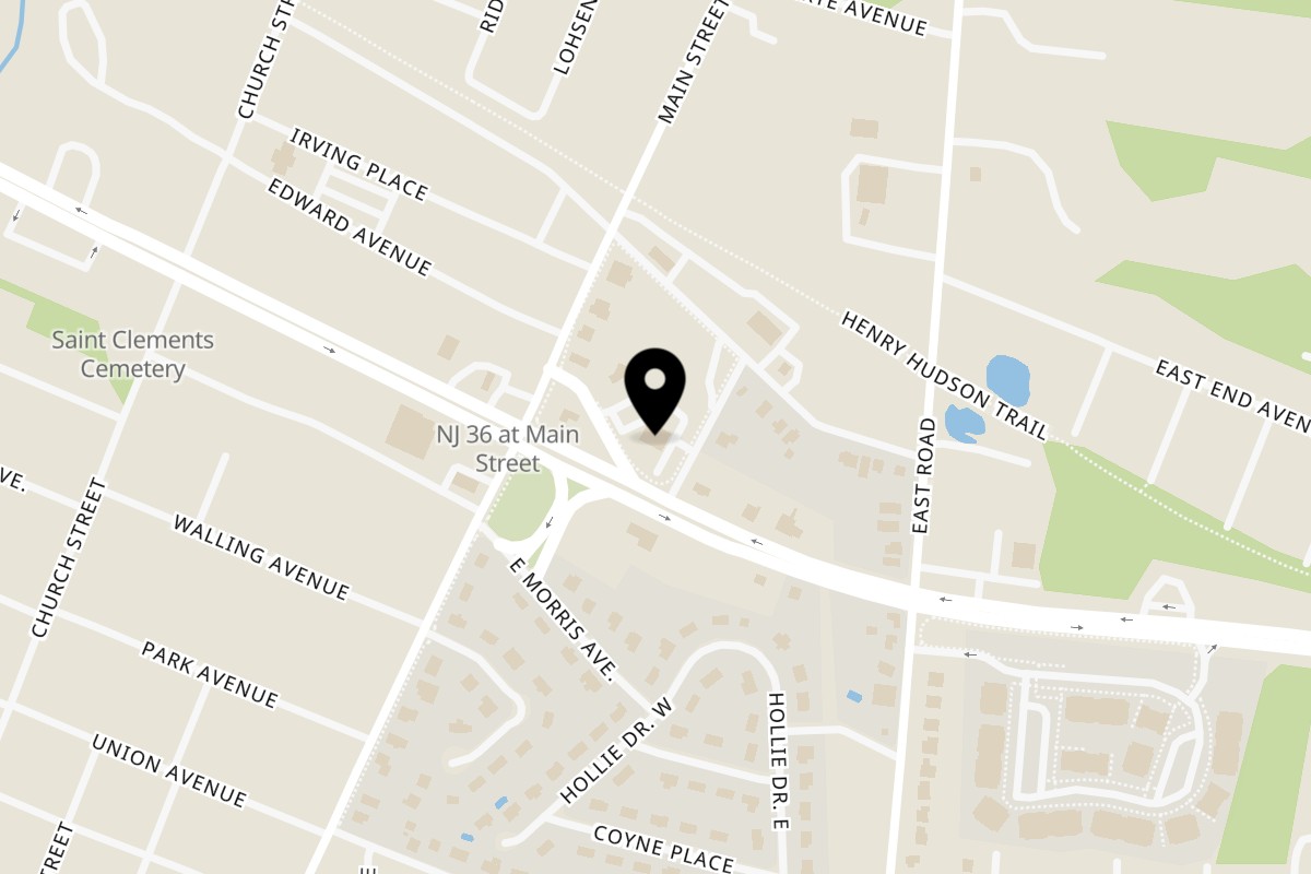Map showing the location of Sunny Side Diner on 553 NJ-36 in Belford